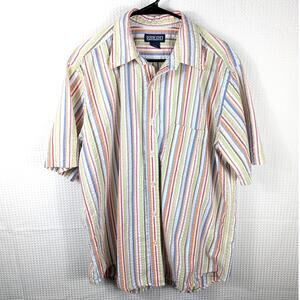 Lands' End Large 16-16.5 Striped Seersucker Shirt Men's Short Sleeve 100% Cotton